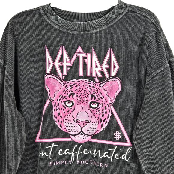 Simply Southern Sweatshirt Womens XL Charcoal Cropped Def Tired Leopard Graphic - Picture 2 of 10